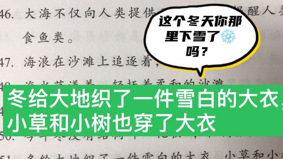 优美句子积累:冬给大地织了一件雪白的大衣,小草和小树……